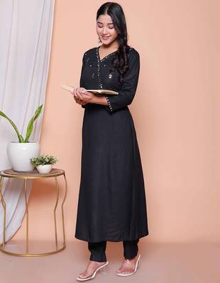  womens black mirror work angrakha kurta and palazzo set 2