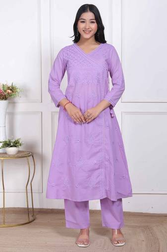  womens lavender angrakha kurta set