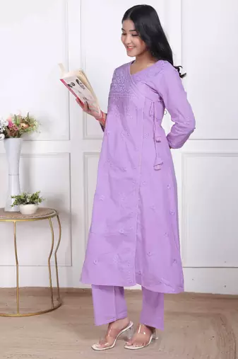  womens lavender angrakha kurta set