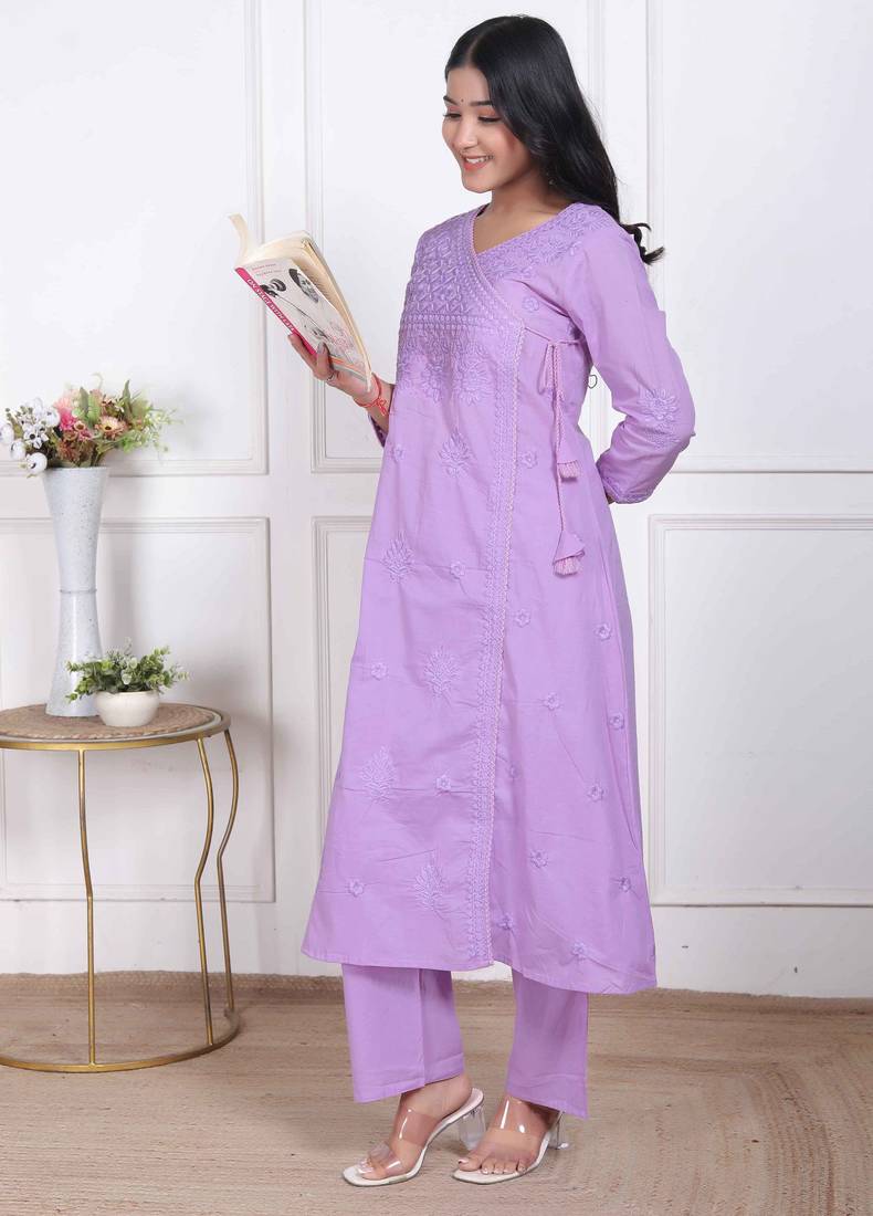  womens lavender angrakha kurta set