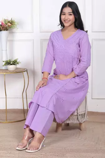  womens lavender angrakha kurta set