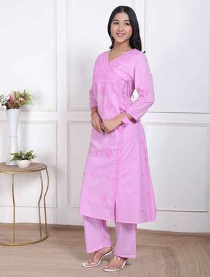  womens pink lucknowi angrakha style kurta with palazzo 2