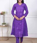  womens purple floral printed angrakha style kurta with palazzo