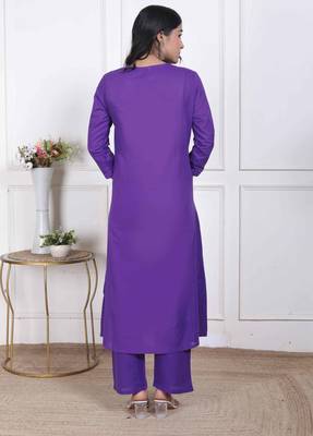 womens purple floral printed angrakha style kurta with palazzo 4