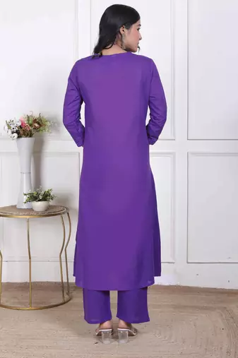  womens purple floral printed angrakha style kurta with palazzo