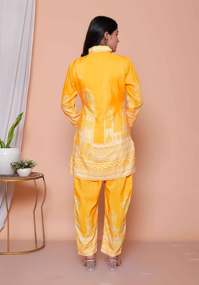  womens yellow digital printed kurta set