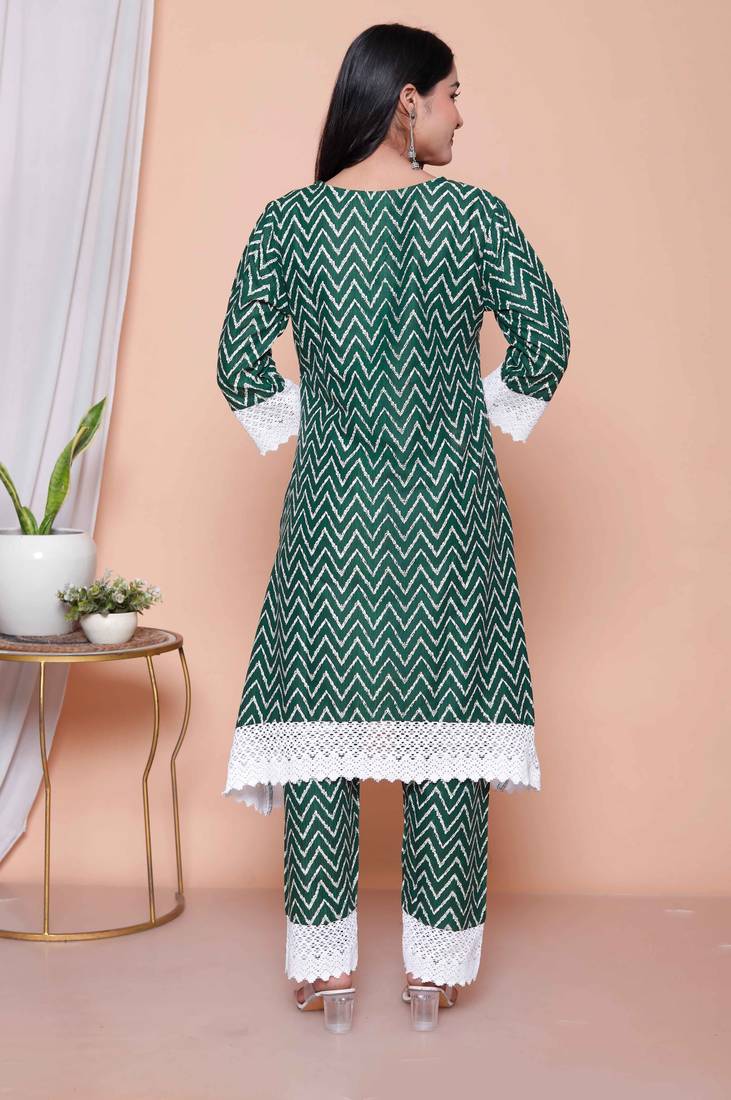  womens green rayon zigzag print kurta with palazzo set