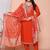  womens orange embroidery straight kurta with palazzo and dupatta set