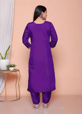  womens purple muslin stright kurta and palazzo with dupatta suit set 4