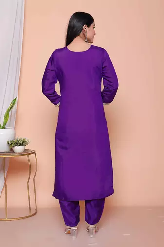  womens purple muslin stright kurta and palazzo with dupatta suit set