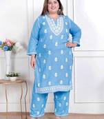 womens plus size blue embroidered kurta with palazzo
