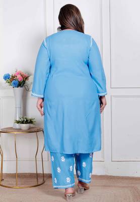  womens plus size blue embroidered kurta with palazzo 4
