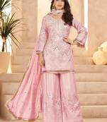 Elegant Pink Mirror Work Chinon Reception Wear Palazzo Suit
