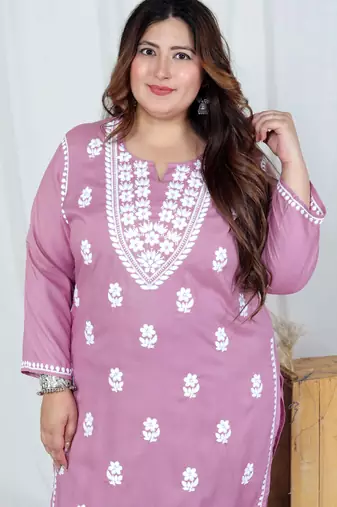  womens plus size pink embroidered kurta with palazzo