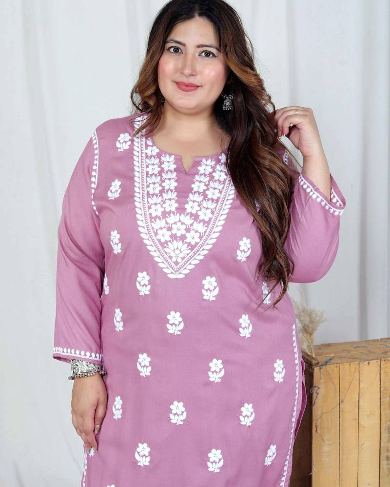  womens plus size pink embroidered kurta with palazzo