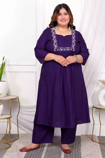  womems plus size purple floral kurta with palazzo