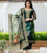 Women's Beautiful Jacquard Printed Work Organza viscose Fabric Straight Kurta Pant and Dupatta Set