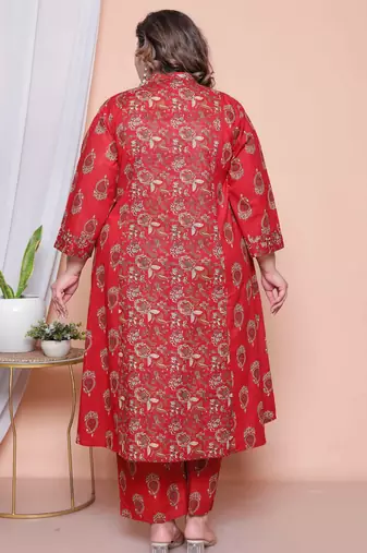  women floral print cotton maroon stitched kurta palazzo with dupatta set