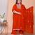  womens plus size floral embroidered rust straight cotton kurta & palazzo with dupatta set