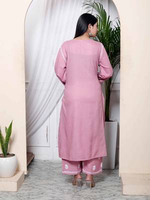  womens pink embroidered kurta with palazzo 3