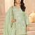 Beautiful Pista Green Mirror Work Chinon Festival Wear Palazzo Suit