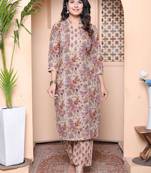 womens pure cotton straight floral printed kurta with palazzo-multicolor