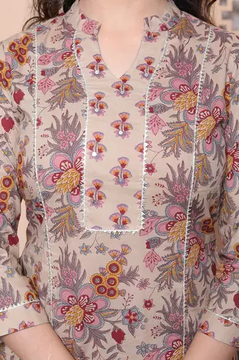  womens pure cotton straight floral printed kurta with palazzo-multicolor