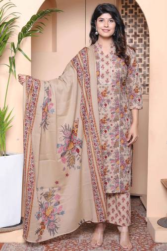  womens multicolor floral printed pure cotton kurta and palazzo with dupatta set