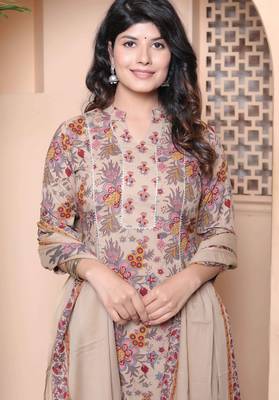  womens multicolor floral printed pure cotton kurta and palazzo with dupatta set 3