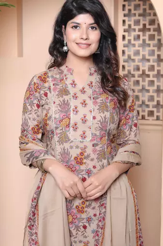  womens multicolor floral printed pure cotton kurta and palazzo with dupatta set