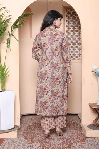  womens multicolor floral printed pure cotton kurta and palazzo with dupatta set