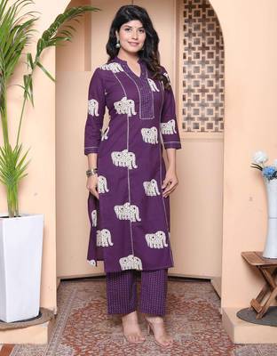  womens purple printed kurta with palazzo 2