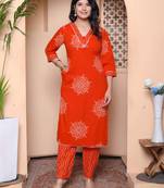  womens orange floral print straight kurta with palazzo
