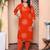  womens orange floral print straight kurta with palazzo