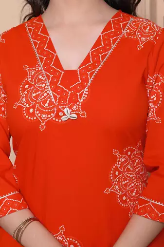  womens orange floral print straight kurta with palazzo