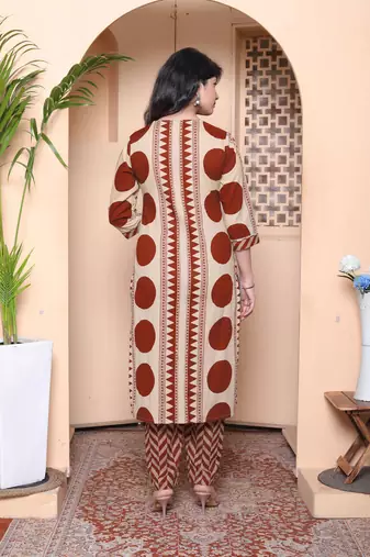  womens brown pure cotton kurta with palazzo set