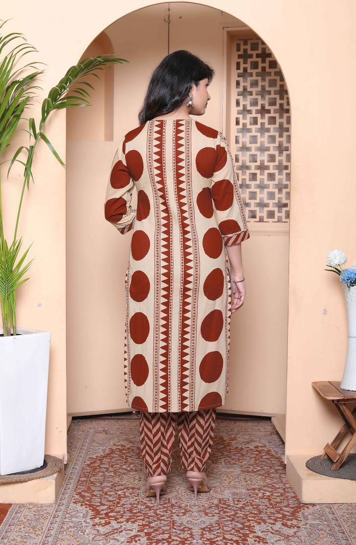  womens brown pure cotton kurta with palazzo set