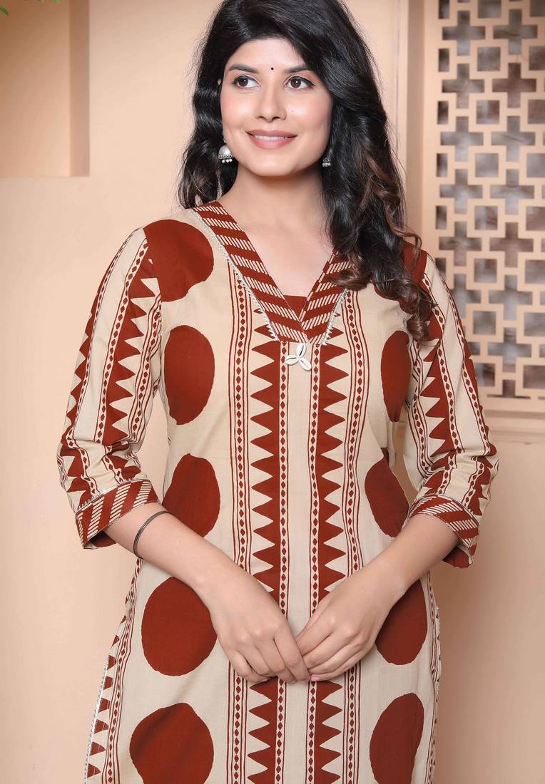  womens brown pure cotton kurta with palazzo set
