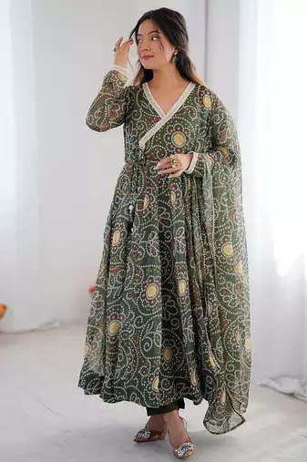 green georgette salwar suit with printed dupatta