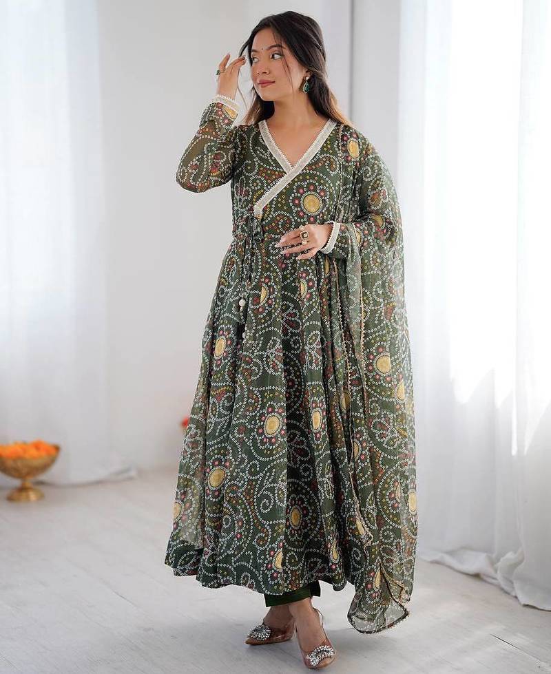 Green Color Soft Georgette Digital Printed Party Wear Gown