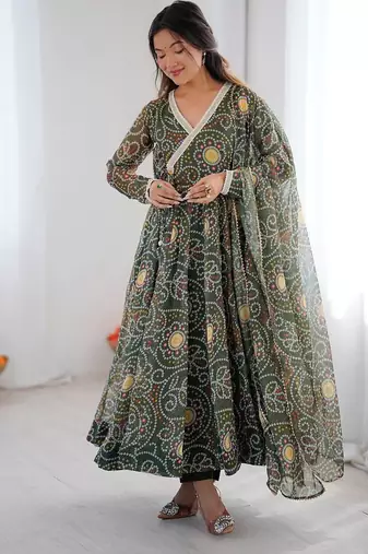 green georgette salwar suit with printed dupatta