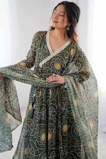 green georgette salwar suit with printed dupatta