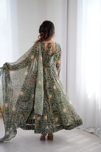 green georgette salwar suit with printed dupatta