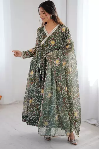green georgette salwar suit with printed dupatta