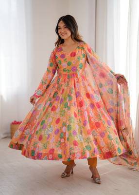 orange organza silk salwar with digital print 1