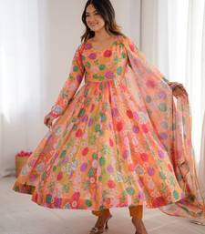 orange organza silk salwar with digital print
