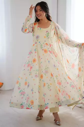 cream organza silk salwar with floral print