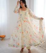 cream organza silk salwar with floral print