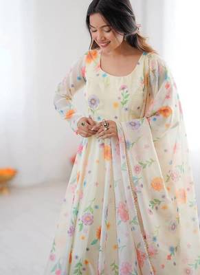 cream organza silk salwar with floral print 2