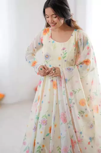 cream organza silk salwar with floral print